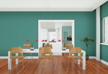 Yeşil yemek odası iç tasarım modern daire içinde