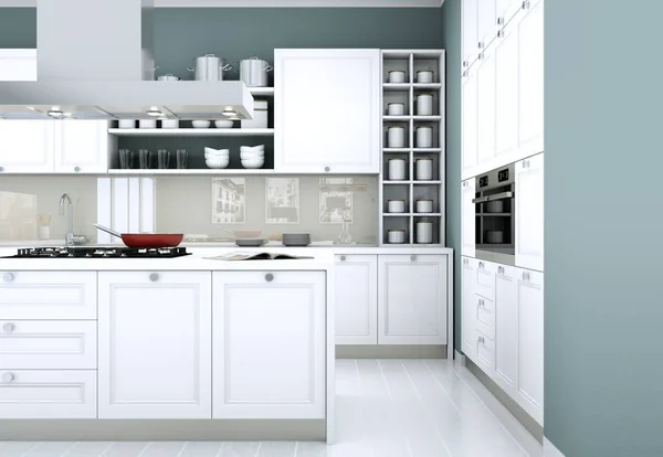Vitt modernt kök i en lägenhet med vacker design — Stockfoto