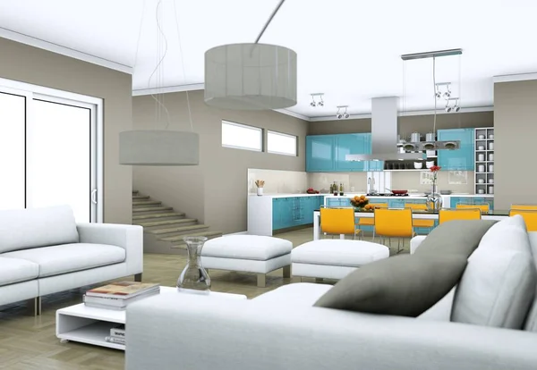 Projektowanie wnętrz nowoczesne jasny pokój dzienny z sofami — Zdjęcie stockowe