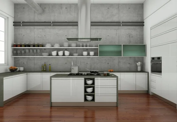 Grey modern kitchen in a loft with beautiful design — Stock Photo, Image