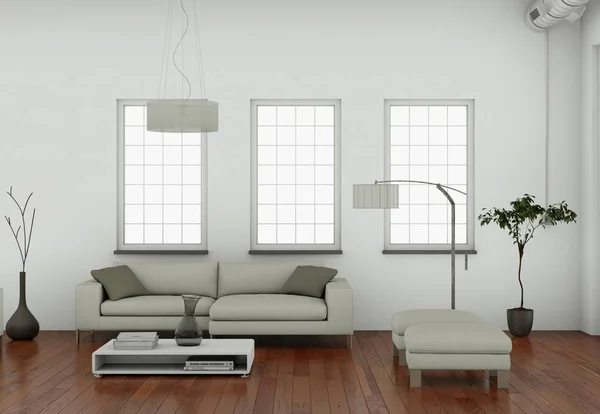Design interiéru moderní obývací pokoj s pohovkami — Stock fotografie