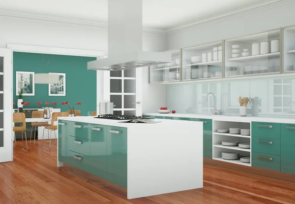 Moderna gröna kök i en lägenhet med vacker design — Stockfoto