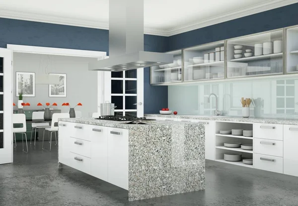 Сучасна біла кухня в квартирі з красивим дизайном — стокове фото