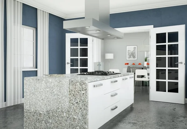 Moderna cocina blanca en un piso con hermoso diseño — Foto de Stock