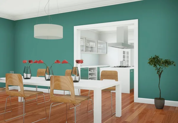 Green dining room interior design in modern appartment — Stock Photo, Image