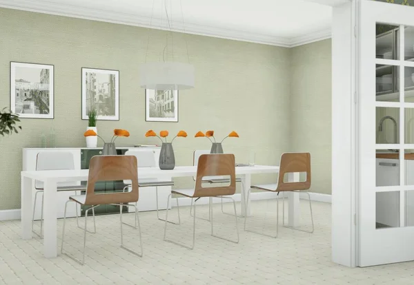 Luminoso design degli interni della sala da pranzo in appartamenti moderni — Foto Stock