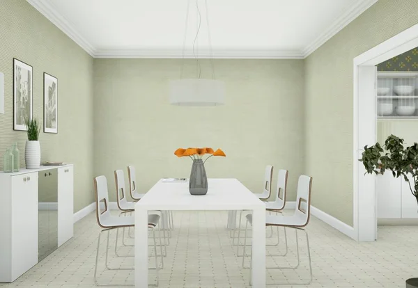 Luminoso design degli interni della sala da pranzo in appartamenti moderni — Foto Stock