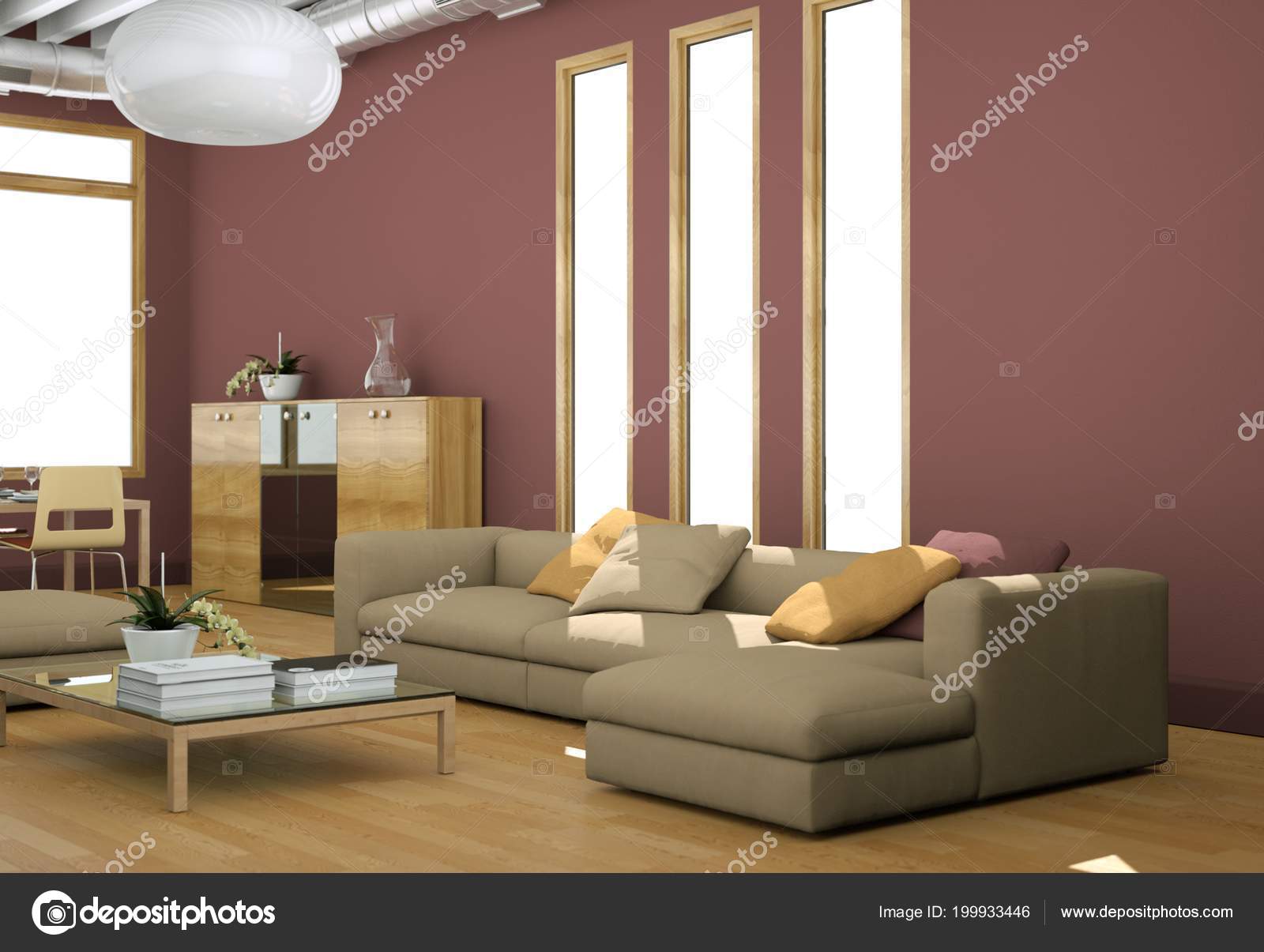 Design moderno luminoso soggiorno con divani e pareti rosse — foto ... Pareti design moderno
