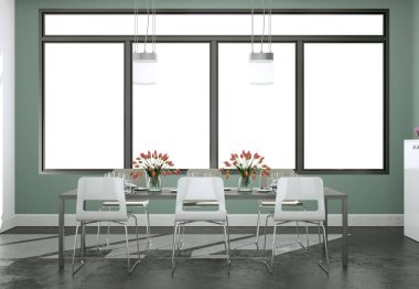 Modern çatı katında yemek odası iç tasarım