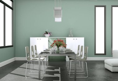 Modern çatı katında yemek odası iç tasarım