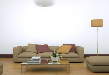 Kanepe ile modern aydınlık oturma odası iç tasarım