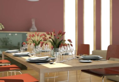 Modern çatı katında yemek odası iç tasarım