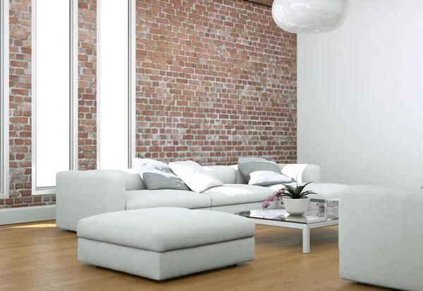 Modern parlak yaşam iç tasarım kanepeler ile Oda ve stonewall — Stok fotoğraf