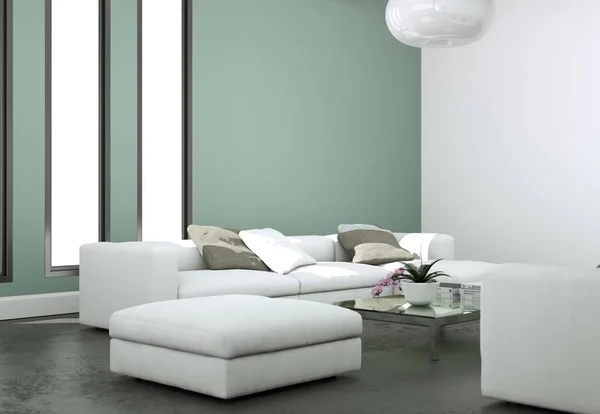 Projektowanie wnętrz nowoczesne jasny pokój dzienny z sofami i szare ściany — Zdjęcie stockowe