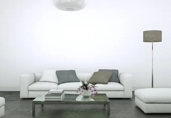 Projektowanie wnętrz nowoczesne jasny pokój dzienny z rozkładaną sofą — Zdjęcie stockowe