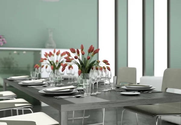 Dining room inredning och design i moderna loft — Stockfoto