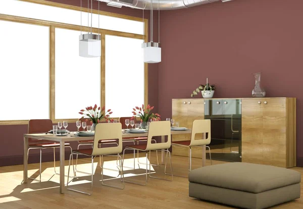 Dining Room Inredning Och Design Moderna Loft Illustration — Stockfoto