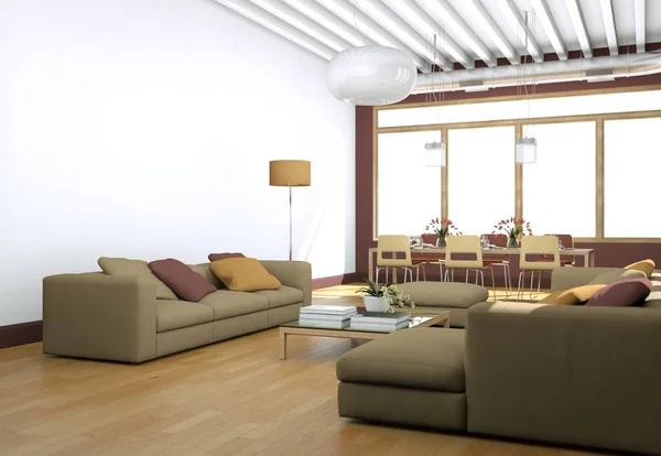 Desain interior ruang tamu yang modern dengan sofa dan dinding merah — Stok Foto