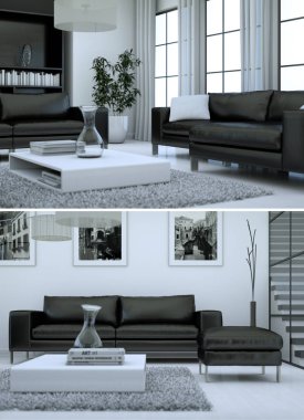 Siyah ve beyaz modern iç çatı tasarım iki kez bakıldı