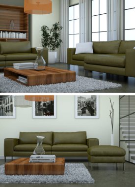 Modern iç iki görünümünü tasarım yeşil kanepe ile çatı