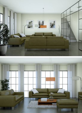 Modern iç iki görünümünü tasarım yeşil kanepe ile çatı