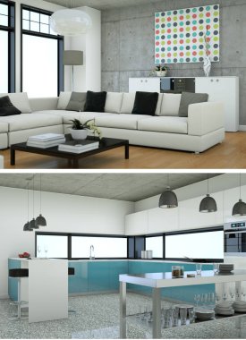 Modern mutfak iç tasarım iki kez bakıldı