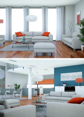 Modern renkli iç iki görünümünü tasarım kanepeler ile çatı