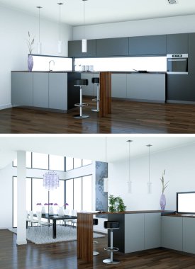 Modern mutfak iç tasarım iki kez bakıldı