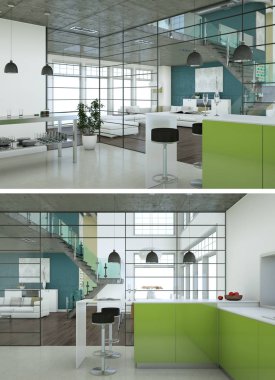 Modern mutfak iç tasarım iki kez bakıldı