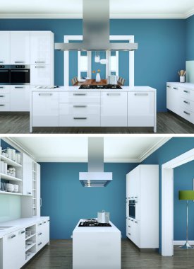 Modern mutfak iç tasarım iki kez bakıldı