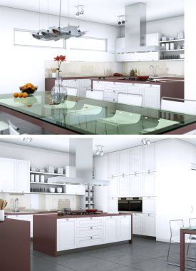 Modern mutfak iç tasarım iki kez bakıldı