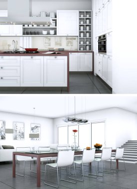 Modern mutfak iç tasarım iki kez bakıldı