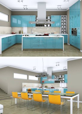 Modern mutfak iç tasarım iki kez bakıldı