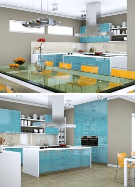 Modern mutfak iç tasarım iki kez bakıldı