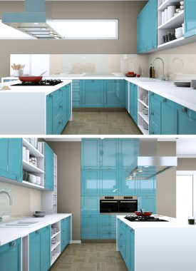 Modern mutfak iç tasarım iki kez bakıldı