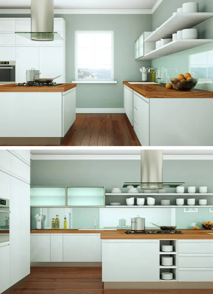 Two views of modern kitchen Interior design — Stock Photo, Image