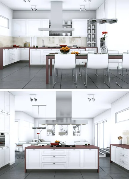 Twee weergaven van moderne keuken interieur — Stockfoto