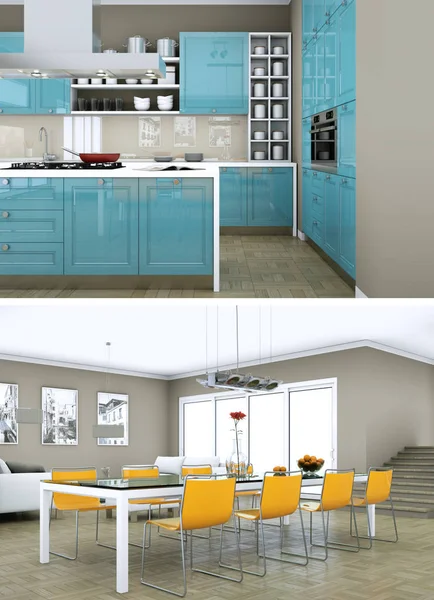 Two views of modern kitchen Interior design — Stock Photo, Image