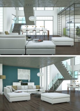 Modern iç iki görünümünü tasarım yeşil kanepe ile çatı