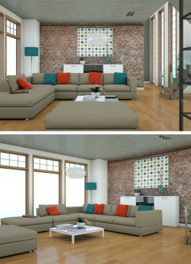 Modern iç iki görünümünü tasarım yeşil kanepe ile çatı