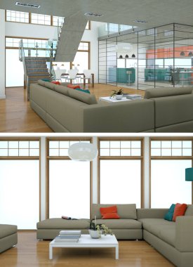 Modern iç iki görünümünü tasarım yeşil kanepe ile çatı