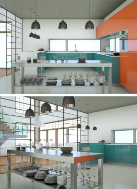 Modern mutfak iç tasarım iki kez bakıldı