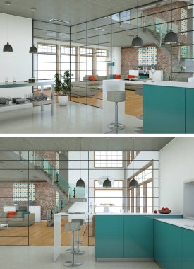 Modern mutfak iç tasarım iki kez bakıldı