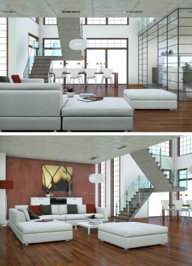 Modern iç iki görünümünü tasarım yeşil kanepe ile çatı