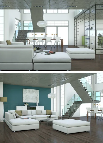 Modern iç iki görünümünü tasarım yeşil kanepe ile çatı