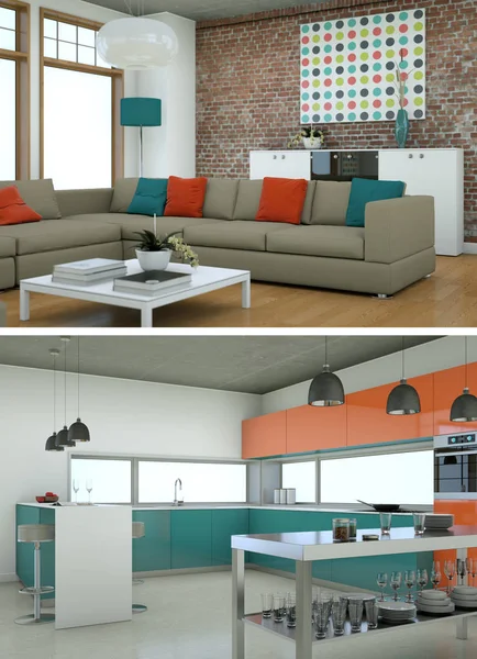 Modern iç iki görünümünü tasarım yeşil kanepe ile çatı