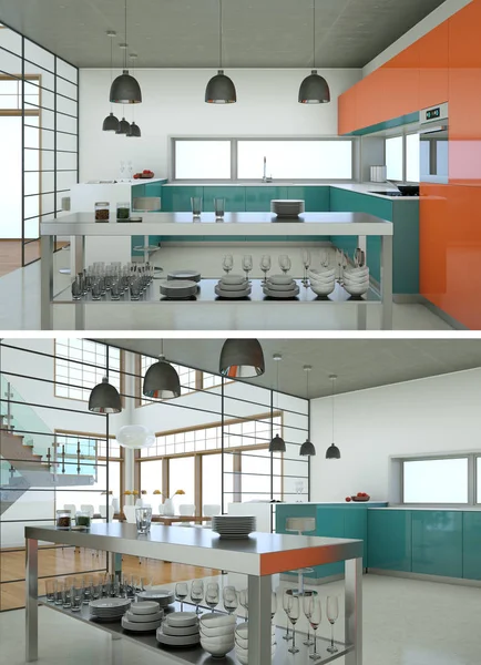 Modern mutfak iç tasarım iki kez bakıldı