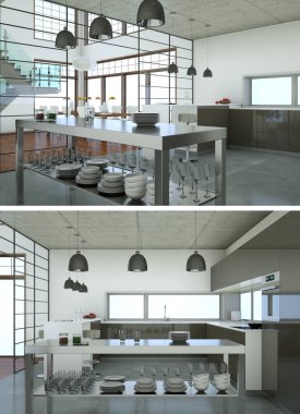 Modern mutfak iç tasarım iki kez bakıldı