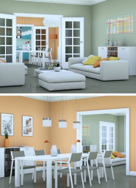 Modern iç iki görünümünü tasarım yeşil kanepe ile çatı