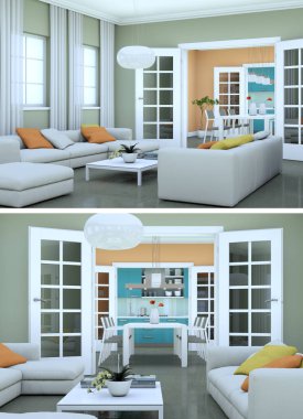 Modern iç iki görünümünü tasarım yeşil kanepe ile çatı